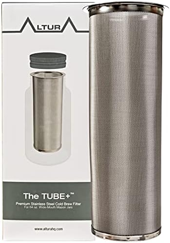 Altura The TUBE+ Cold Brew Coffee Maker | Cold Brew Coffee Filter For Wide Mouth Mason Jar | Stainless Steel Cold Brew Filter The TUBE+ (64oz/2qt)
