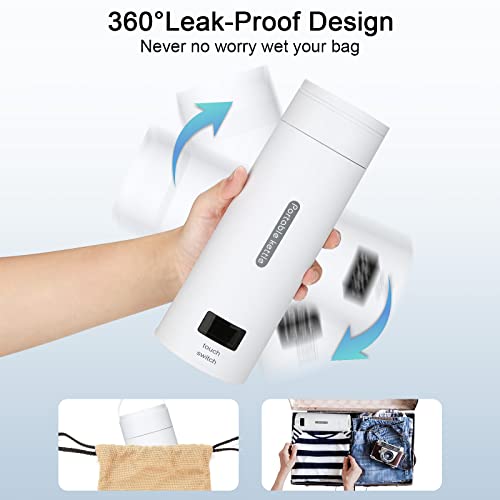  Travel Electric Kettle Small Stainless Steel, Portable Electric Kettle Temperature Control, Travel Tea Kettle Automatic Shut Off, Portable Water Boiler, One Cup Hot Water Maker (380ml)