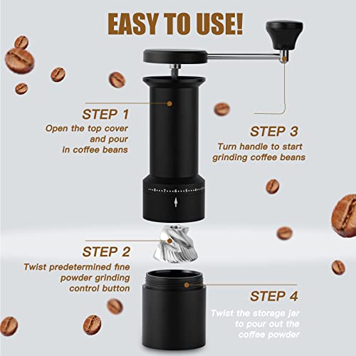  Manual Coffee Grinder, Adjustable Conical Stainless Steel Burr Intuitive Numerical External, Mill Faster Grinding For Espresso, French Press, Aeropress, Drip Coffee, Camping