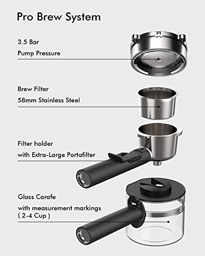  Espresso Machine, 3.5 Bar 4 Cup Steam Espresso Machine,Professional Compact Espresso And Cappuccino Maker With Milk Frother And Carafe For Espresso, Cappuccino, Latte And Mocha