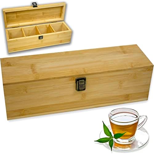  Large Wooden Tea Organizer Box, Big 14" Bamboo Storage Chest | 8-Compartment Tall, Adjustable Shelves | 100% Handmade Craft Eco-Friendly Natural Décor