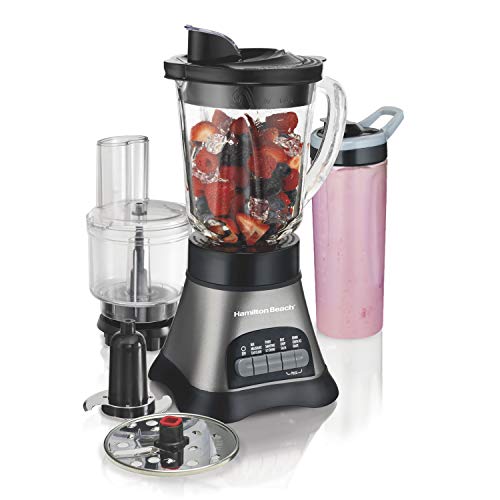 Hamilton Beach Der And Food Processor Combo, Grey & Black (58163) & 40864 Electric Tea Kettle, Water Boiler & Heater, Cordless, 1.7 L, Clear Glass