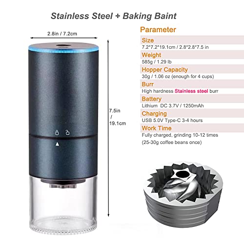  Ortable Electric Coffee Grinder For Beans, Spices And More, Burr Grinder, Quieter, Adjustable Coarse And Fine Grinding, USB Rechargeable, Removable Chamber, 4 Cups (SS-Dark Green)