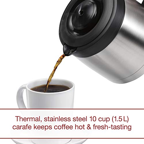  Wolf Gourmet Programmable Coffee Maker System With 10 Cup Thermal Carafe, Built-In Grounds Scale, Removable Reservoir, Red Knob, Stainless Steel (WGCM100S)