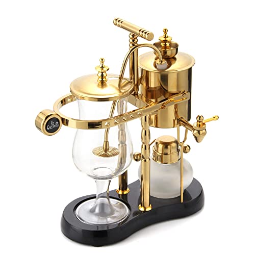  Belgian/Belgium Family Balance Siphon/Syphon Coffee Maker, Elegant Double Ridged Fulcrum With Tee Handle (Classic Gold)