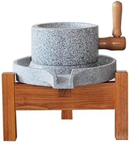  Natural Smooth Granite Manual Food Paste Mill, Hand Crank Wet Grain Grinder With Stand (7.87x11.8in)