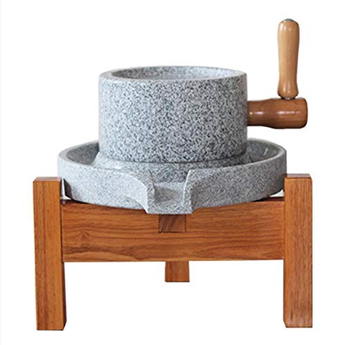  Natural Smooth Granite Manual Food Paste Mill, Hand Crank Wet Grain Grinder With Stand (7.87x11.8in)