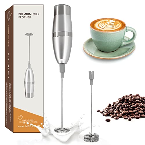  Milk Frother Handheld, Protein Powder Mixer, Automatic Double Whisk For Coffee, Battery Operated Electric Foamer Maker For Cappuccino, Lattes, Macchiato, Hot Chocolate, Matcha, Egg