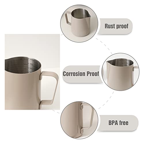  Milk Frothing Pitcher 14OZ 20OZ(400ml 600ml) Stainless Steel Milk Espresso Steaming Pitcher Barista Cup For Making Coffee For Cappuccino Precision Latte Barista Art UBENKAKU(20oz)