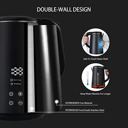  Electric Tea Kettle,Electric Kettle Temperature Control,Touch Screen Control, 12 Hour Keep Warm Function,Electric Tea Kettle With Temperature Control,BPA Free Tea Kettle,Black