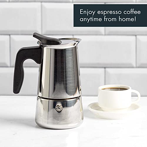  Stainless Steel Stovetop Espresso Coffee Maker, 4-Cup, 3.5"D X 5"W X 7"H