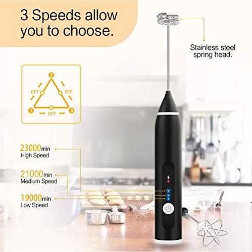  Electric Milk Frother Handheld Milk Foamer With 16 Pcs Art Stencils, USB Rechargeable Coffee Frother 3 Speeds Milk Whisk 2 In 1 Egg Beater Perfect For Coffee, Latte, Cappuccino