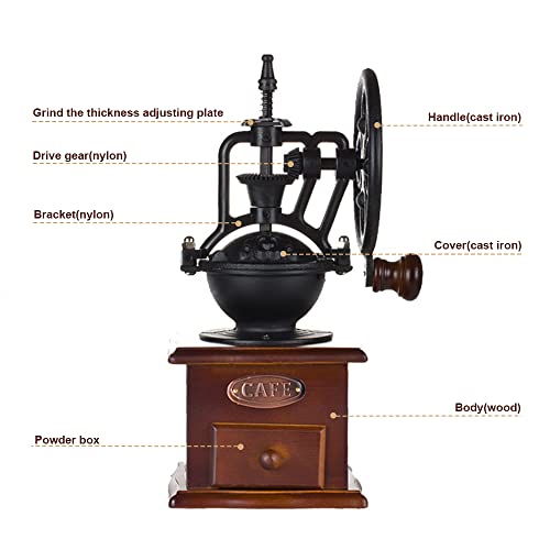  Manual Coffee Grinder Antique Wooden Coffee Grinder Roller Grain Mill Hand Crank Coffee Grinders, Apply To French Press, Espresso, Drip Coffee, Cold & Turkish Brew