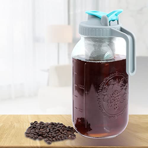  Ason Jar Cold Brew Coffee Maker 64 OZ (2 Quart) Wide Mouth Cold Brew Pitcher With Brew Filter For Coffee, Iced Tea, Sun Tea, Lemonade