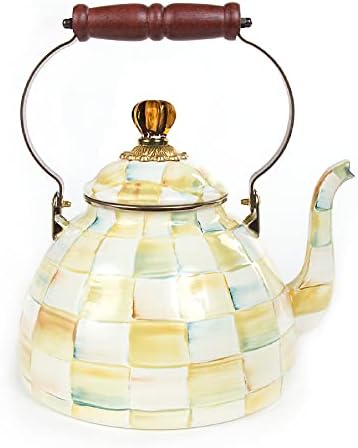  AcKenzie-Childs Courtly Check Enamel Tea Kettle, Decorative Tea Kettle, 3-Quart Capacity