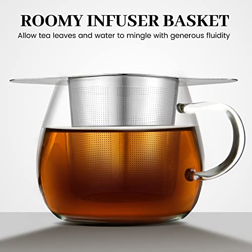  Tea Infuser Basket, Extra Fine Mesh Tea Strainers For Loose Tea, 18/8 Stainless Steel Loose Leaf Tea Steeper With Coaster Lid And Double-sided Handle, Tea Diffuser With Large Capacity