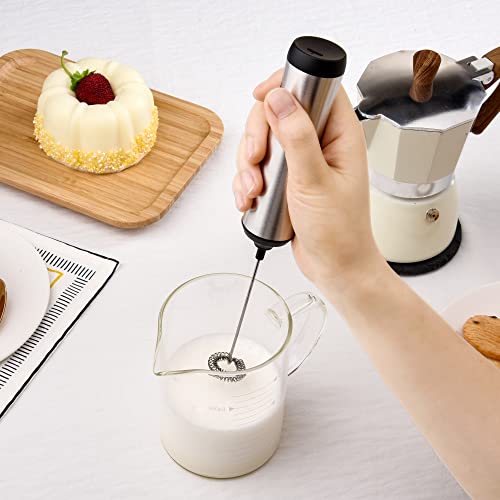  Frother Handheld, Electric Milk Frother, USB C Rechargeable Milk Frother, Mini Frother With Stand, Kitchen Gift Hand Frother For Coffee Cappuccino, Frappe, Matcha, Hot Chocolate-Stainless Steel Silver