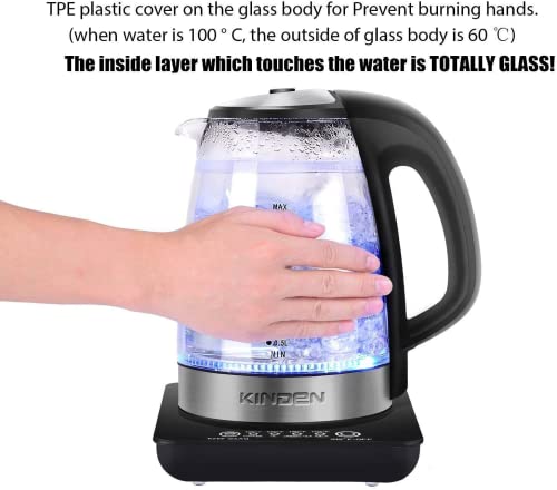  Glass Electric Kettle, Tea Kettle Water Boiler With Boil-Dry Protection, LED Indicator, Double Wall Temperature Control, 1500W Wide Opening, BPA Free