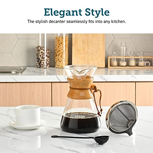  Pour Over Coffee Maker With Double-layer Stainless Steel Filter, Coffee Dripper Brewer & Glass Coffee Pot, High Heat Resistant Decanter, 34 Ounce