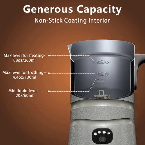  Milk Frother,4-in-1 Electric Milk Steamer,8.8oz/260ml Milk Warmer For Latte, Cappuccinos, Macchiato Ultra-Quite Working & Automatic Shut Off (Silver Grey)
