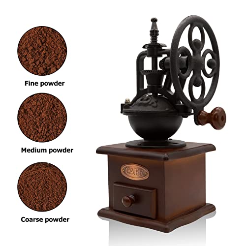  Manual Coffee Grinder, Untimaty Vintage Style Wooden Hand Grinder Hand Coffee Grinder Antique Cast Iron Roller Classic French Press Coffee Mill Hand Crank Coffee Grinders With Brush