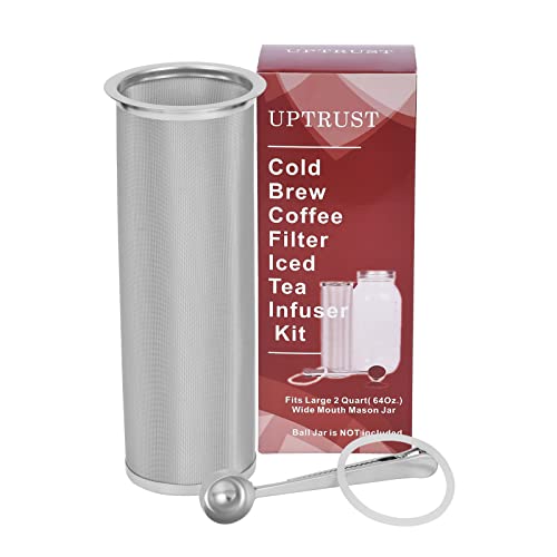  Cold Brew Coffee Maker Filter For 2Quart/64ounce Wide Mouth Mason Jar-Iced Coffee&Tea&Fruit Maker-Food-grade 304 Stainless Steel Coffee Filter-Free Silicone Seal Gasket&Coffee Scoop.(Jar NOT Included)