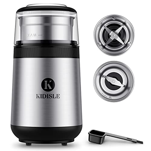  Coffee Grinder Electric, Herb Grinder, Spice Grinder, Coffee Bean Grinder, Espresso Grinder With 2 Removable Stainless Steel Bowl,Silver