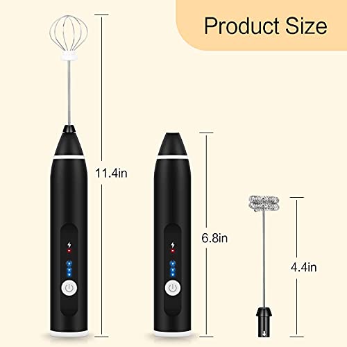  IdeWings Milk Frother Handheld USB Rechargeable Electric Stainless Steel Milk Frother Whisk, Foam Maker For Coffee, 2 Whisks For Coffee, Egg Mix (Black)