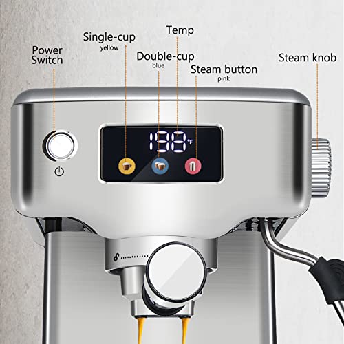  Espresso Machine 20 Bar, Stainless Steel Espresso Machine With Milk Frother For Cappuccino, Latte, Touch Screen Espresso Coffee Maker For Home