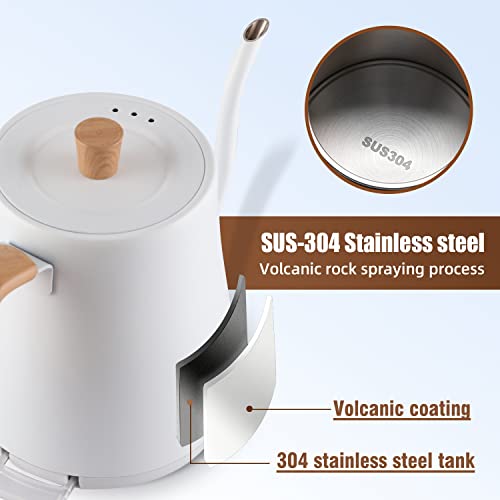  CUZE Gooseneck Electric Kettle, Pour Over Coffee And Tea Kettle, 100% Stainless Steel Inner With Leak Proof Design, 1000W Rapid Heating 0.8L (Wood Handle)