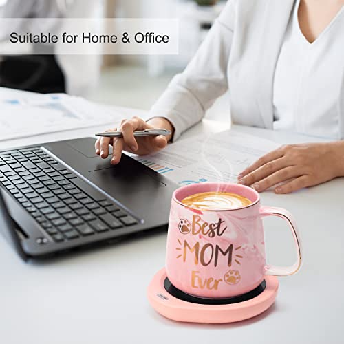  Coffee Mug Warmer & Best MOM Ever Mug Set, Electric Cup Warmer For Desk Office Home, Beverage Warmer With 2 Temperature Setting, 8-Hours Auto Shut Off, Best Mothers Day Mom Gifts From Daughter Son
