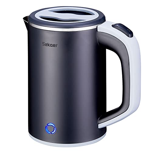  Small Electric Tea Kettle Stainless Steel 0.8L Portable Travel Hot Water Boiler, Mini Electric Coffee Kettle With Auto Shut-Off & Boil Dry Protection, Cordless Base & LED Indicator
