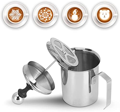  Stainless Steel Manual Milk Frother Mesh Coffee Cappuccino Foamer Creamer(800ML)