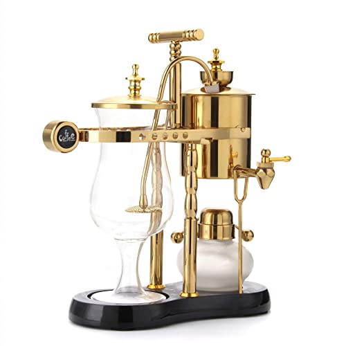  Belgian/Belgium Family Balance Siphon/Syphon Coffee Maker, Elegant Double Ridged Fulcrum With Tee Handle (Classic Gold)