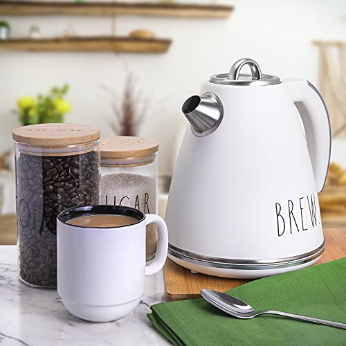  Electric Water Kettle - Stainless Steel Coffee Maker, 1.5 Liter Tea Kettle, Electric Hot Water Kettle With Automatic Shut Off Boil-Dry Protection, 1500 Watt Boiling Power (Cream)