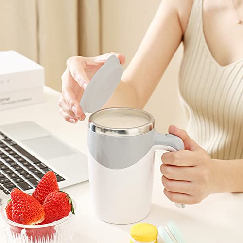  Automatic Magnetic Stirring Coffee Cup, Self Stirring Mug Auto Self Mixing Stainless Steel Cup For Coffee Tea Hot Chocolate Milk Mug Fit Home Office Travel (Not Include Battery)-Light Grey