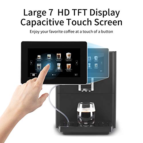  Hipresso Super-automatic Espresso Coffee Machine With Large 7 Inches HD TFT Display For Brewing Americano,Cappuccino, Latte, Macchiato,Flat White, Espresso Drinks