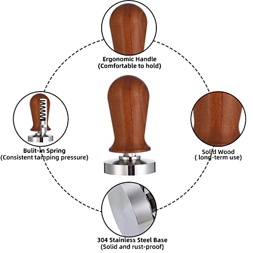  YOLOYO 53mm Espresso Tamper, Consistent Pressure Calibrated Coffee Tamper For Espresso Machine 54mm, Spring Loaded Tamper With Flat Stainless Steel Base (Precious Wood Handle)