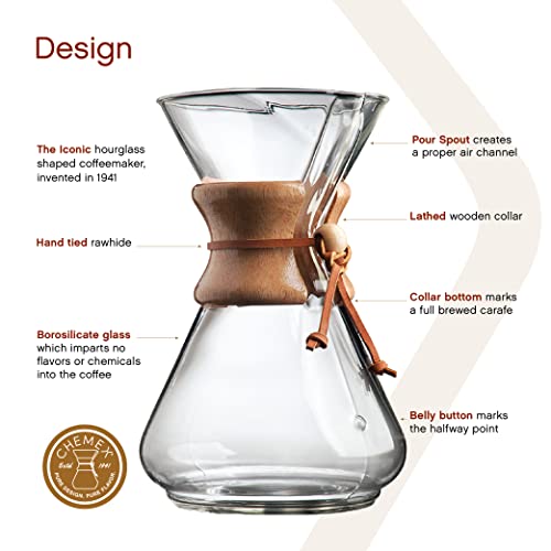  Chemex Pour-Over Glass Coffeemaker - Classic Series - 10-Cup - Exclusive Packaging