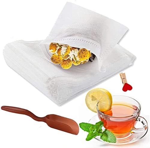  Tea Filter Bags With Free Tea Spoon, Safe & Natural Material, Disposable Tea Infuser For Loose Leaf Tea, Coffee, Spice, Herbs (300 PCS)