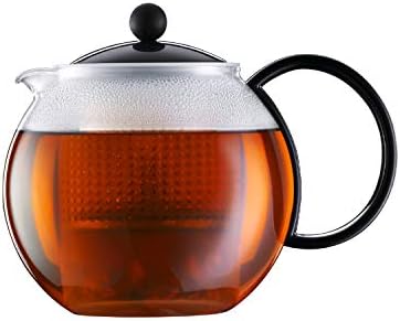 Bodum Assam Glass Tea Press With Stainless Steel Filter And Black Handle And Lid, 1.0-Liter, 34-Ounce