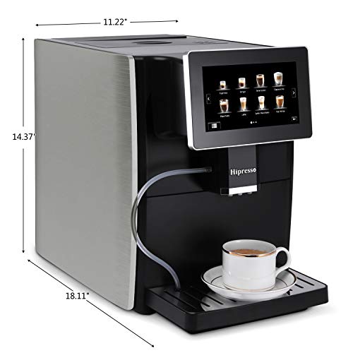  Hipresso Super-automatic Espresso Coffee Machine With Large 7 Inches HD TFT Display For Brewing Americano,Cappuccino, Latte, Macchiato,Flat White, Espresso Drinks