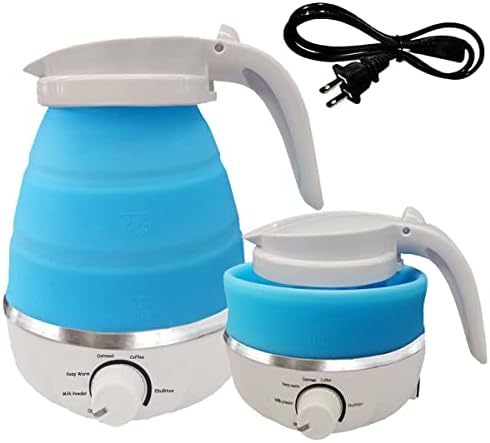  Foldable Portable Electric Kettle With Food Grade Silicone, 9 Mins Fast Water Boiling Tea Pot Coffee Pot For Camping Or Travel, Collapsible Kettle With Separable Power Cord 110V US Plug 600ML Blue