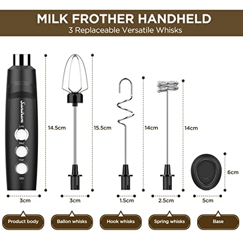  Milk Frother Handheld, Coffee Frother Handheld With 3 Heads 3 Speeds, Rechargeable Milk Frother Whisk, Handheld Frother, Drink Mixer Handheld, Electric Whisk Stirrer For Coffee, Matcha, Egg