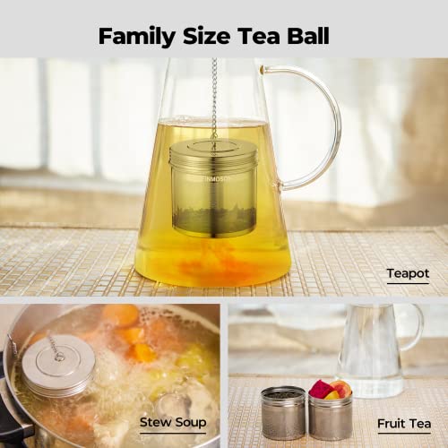  2 Pack Large Tea Ball Infuser For Loose Leaf Tea & Spice Ball For Cooking Soup, 18/8 304 Stainless Steel, Threaded Lid, Chain Hook, Extra Fine Mesh Tea Strainer Ball For Herb, Iced Tea