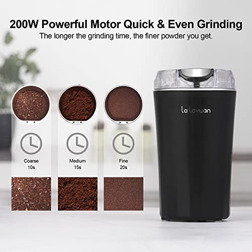  Coffee Bean Grinder, Lalayuan Electric Coffee Grinder,200W Powerful Electric Spice Grinder, Herb Grinder, Espresso Grinder, One Touch Coffee Mill For Beans, Spices Herbs,Nuts, With Clean Brush Black