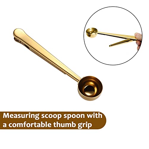  1 Piece Coffee Scoop Long Handle Stainless Steel Coffee Spoon With Clip Bag For Coffee Tea And Spices (Gold)