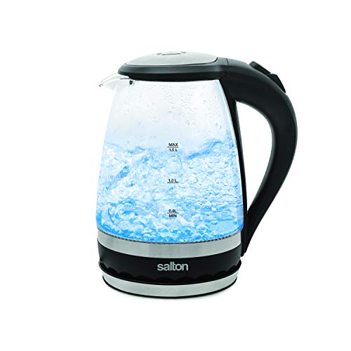  Cordless Electric Compact Glass Kettle, Water Boiler And Tea Heater, Soft Blue Illumination, 1.5 Liter/Quart With Automatic Shut-Off And Boil-Dry Protection, 1100 Watts (GK1831)