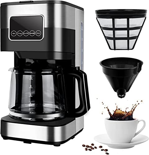  Coffee Maker 12 Cup, Programmable Coffeemaker, Auto Shut-off Coffee Machine, 2 Hours Keep Warm Glass Coffee Pot, Grab-a-cup, LCD Display, Removable Filter,Stainless Steel, 1000W(Silver)