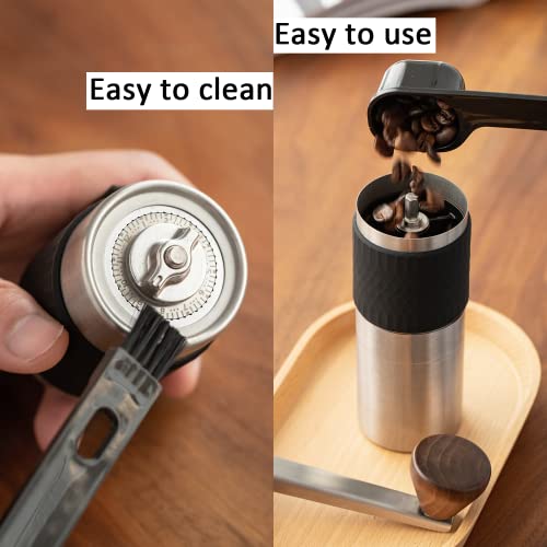  Wood Manual Coffee Grinder Capacity 25g With CNC Adjustable Coarse And Fine Knob, Stainless Steel Conical Burr, Portable Coffee Grinder With Folding Handle.